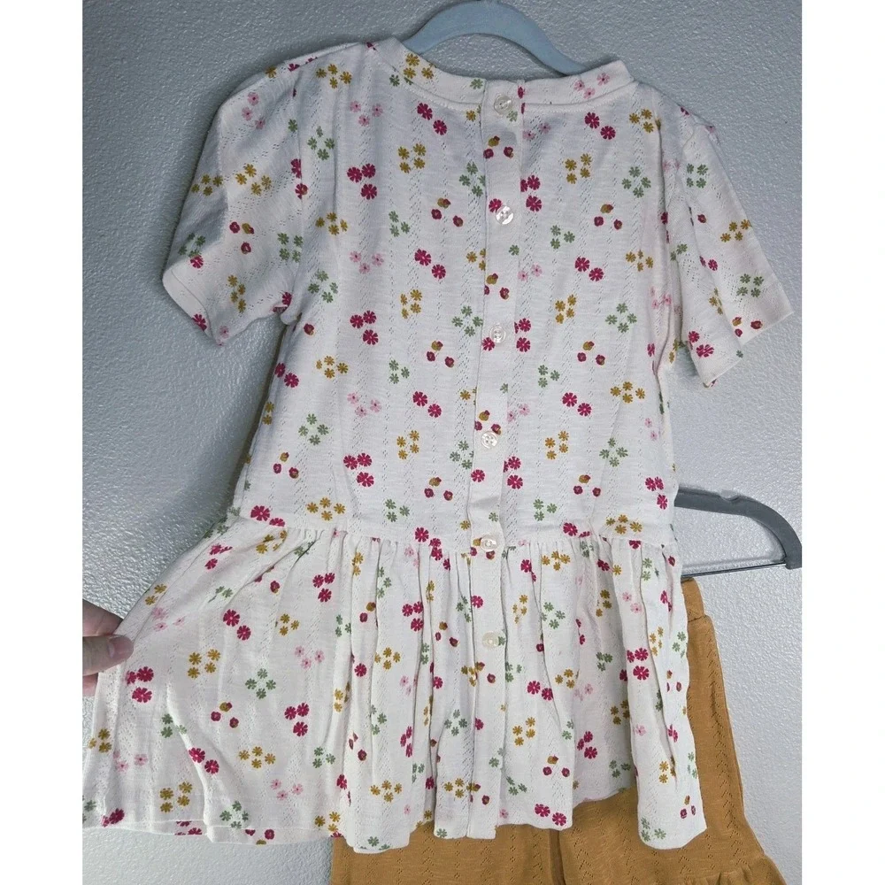 Kate Quinn Pointelle Ditsy Oatmeal Flower‎ Peplum Top & Ruffle Shorts Set 8Y NWT
